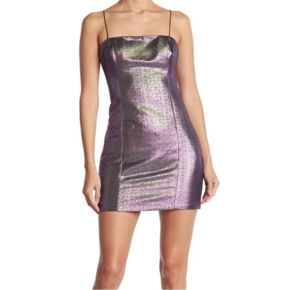 LIKELY Hayley Iridescent Purple Liquid Shimmer Metallic Sleeveless Mini Dress 6